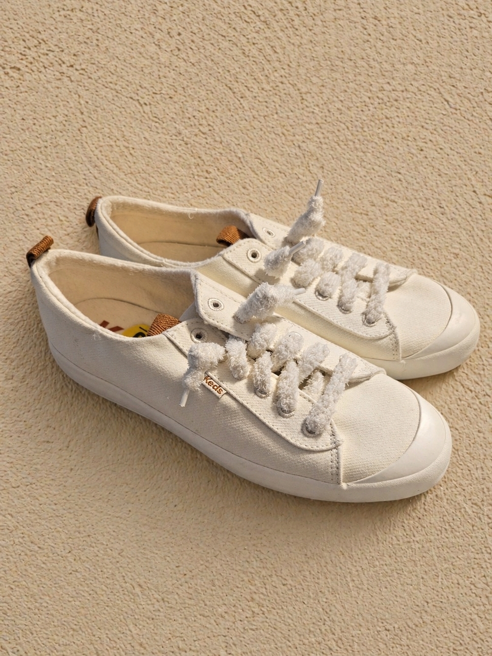 Keds Women's Canvas Low-Top Sneakers in Cream with Tan Accents